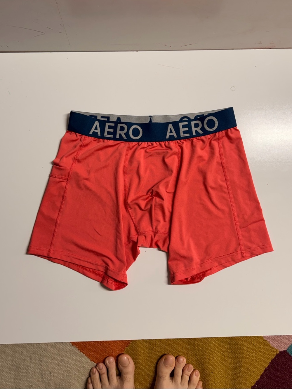 AERO Men’s Coral Boxer Briefs with Navy Logo Waistband